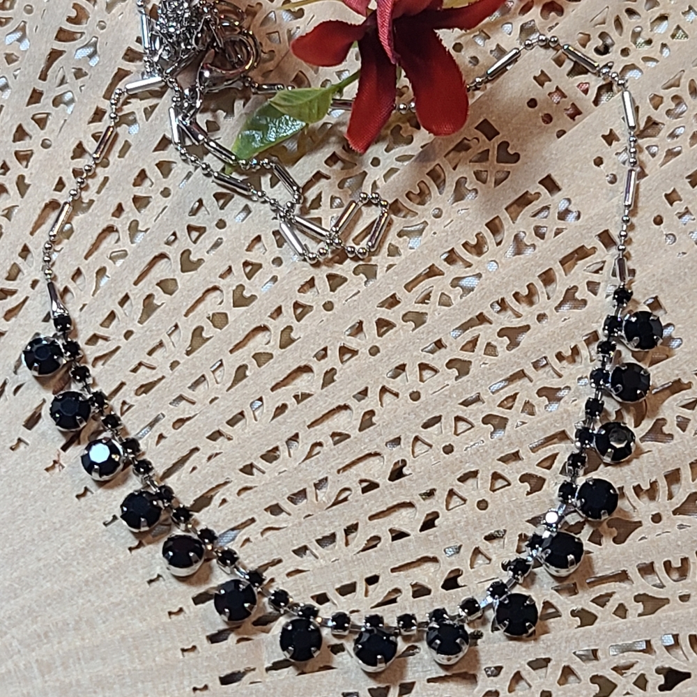 Vintage Black Crystal Necklace